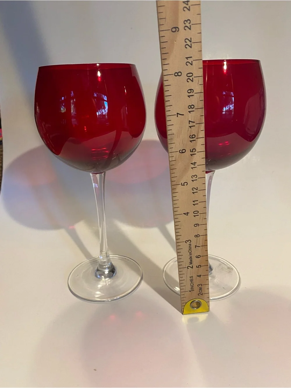 Circleware Ruby Red Wine Glasses Set of 2 Balloon Bowl 8” Tall Holiday Goblets